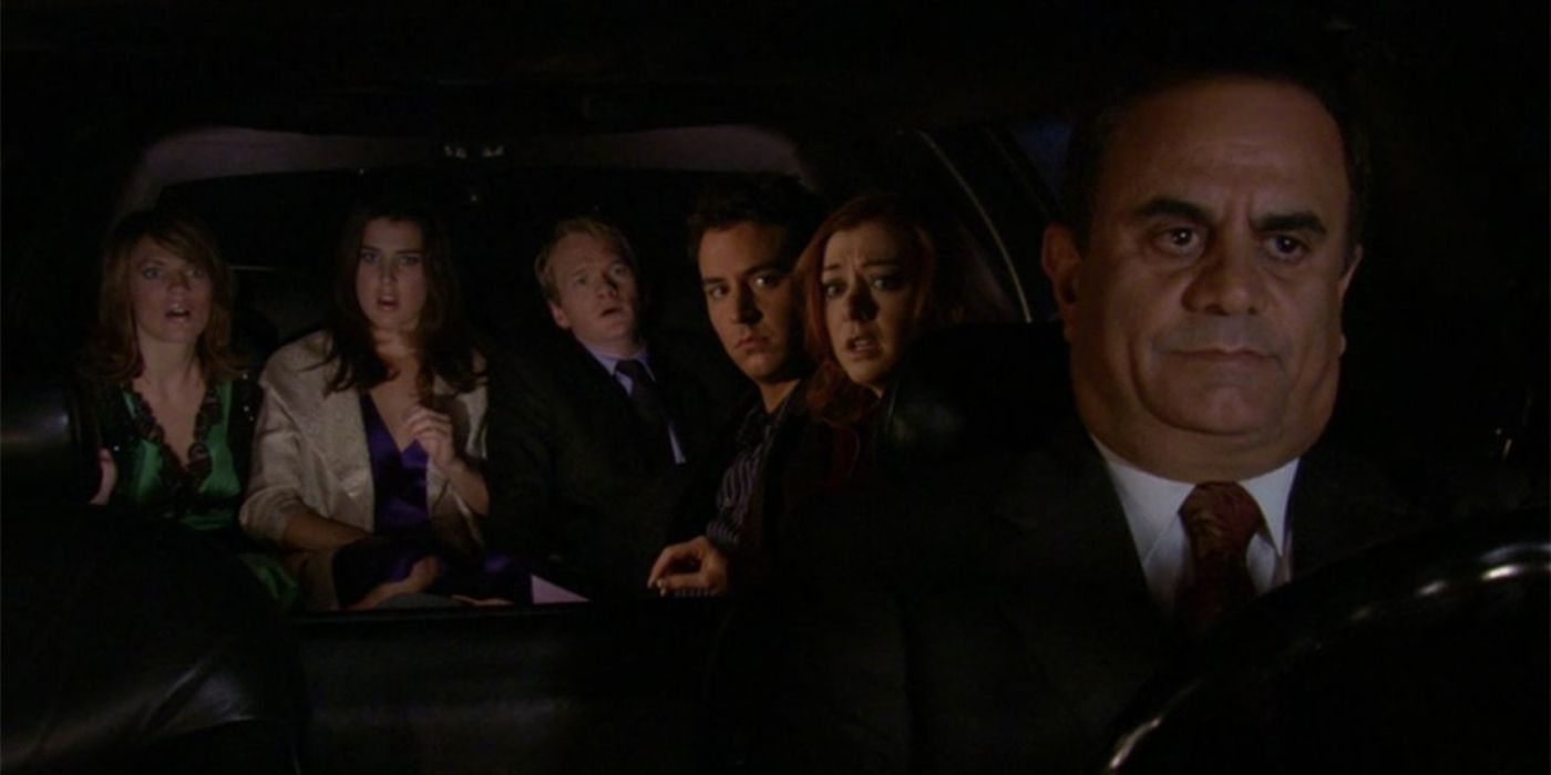 Ranjit drives the gang in How I Met Your Mother Gang and Ranjit Limo