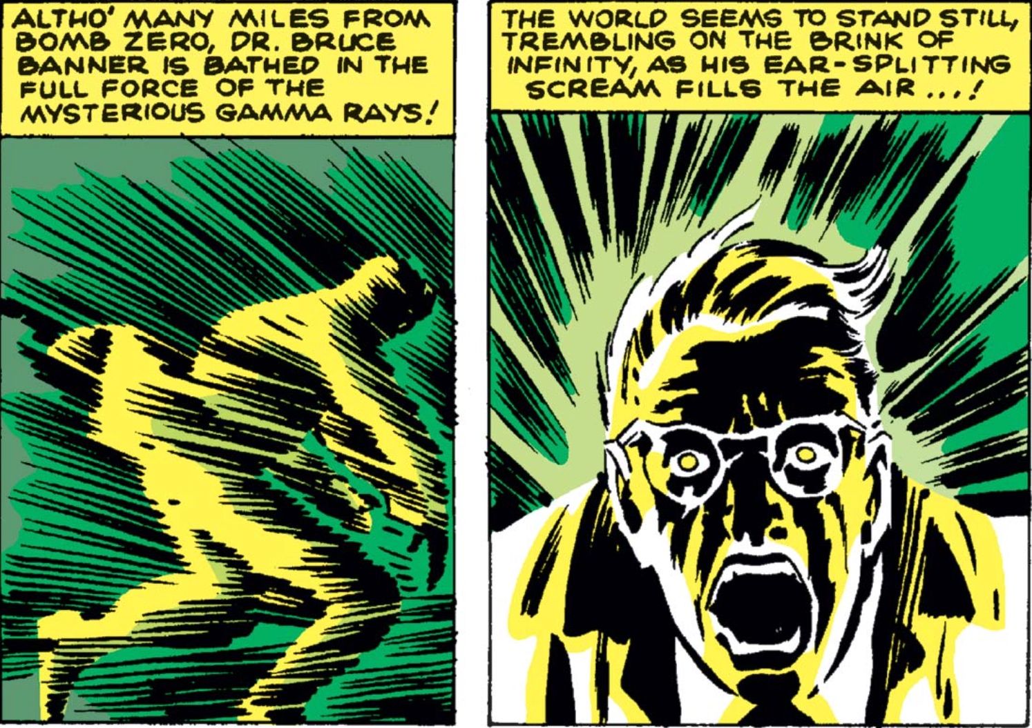 Bruce Banner turns into the Hulk in The Incredible Hulk #1 comic.