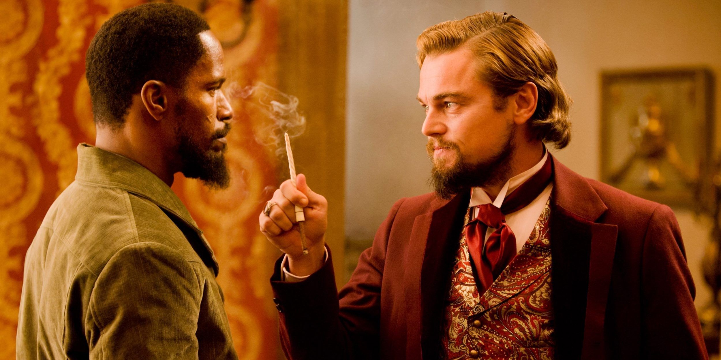 Jamie Foxx e Leonardo DiCaprio se enfrentando em Django Livre