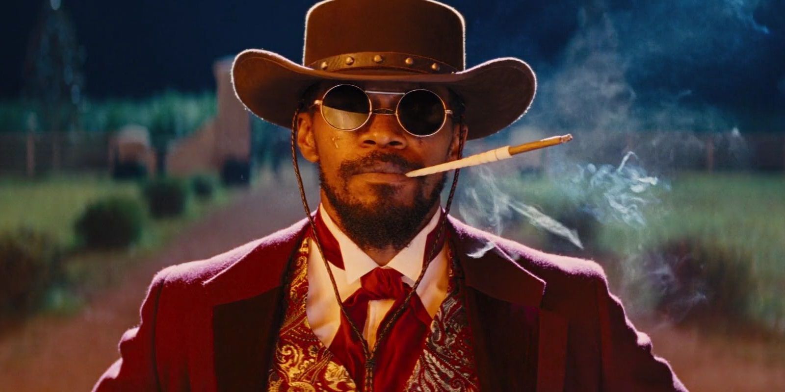 Jamie Foxx smoking a cigarillo in Django Unchained