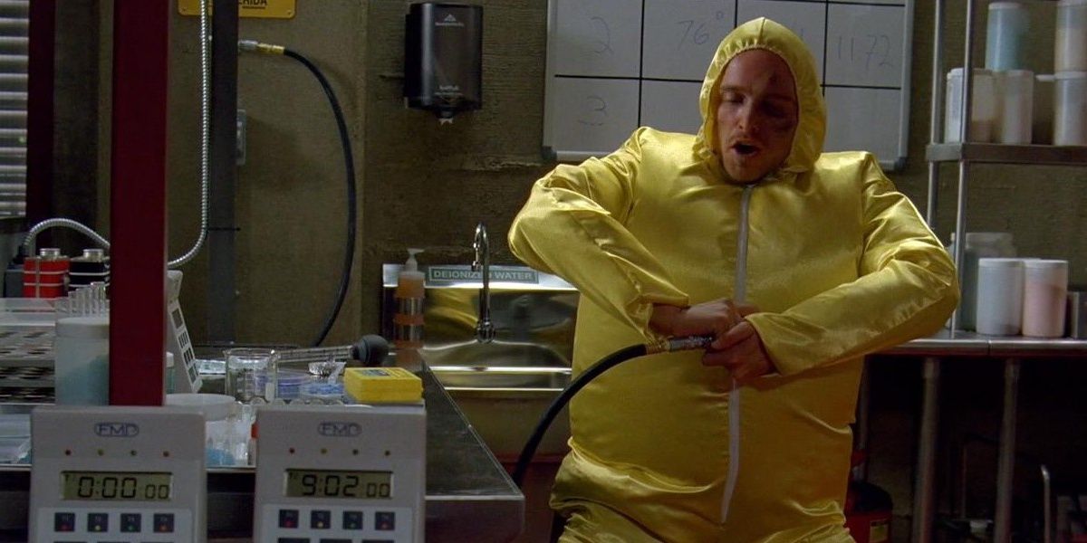 Jesse goofs around in the lab in Breaking Bad