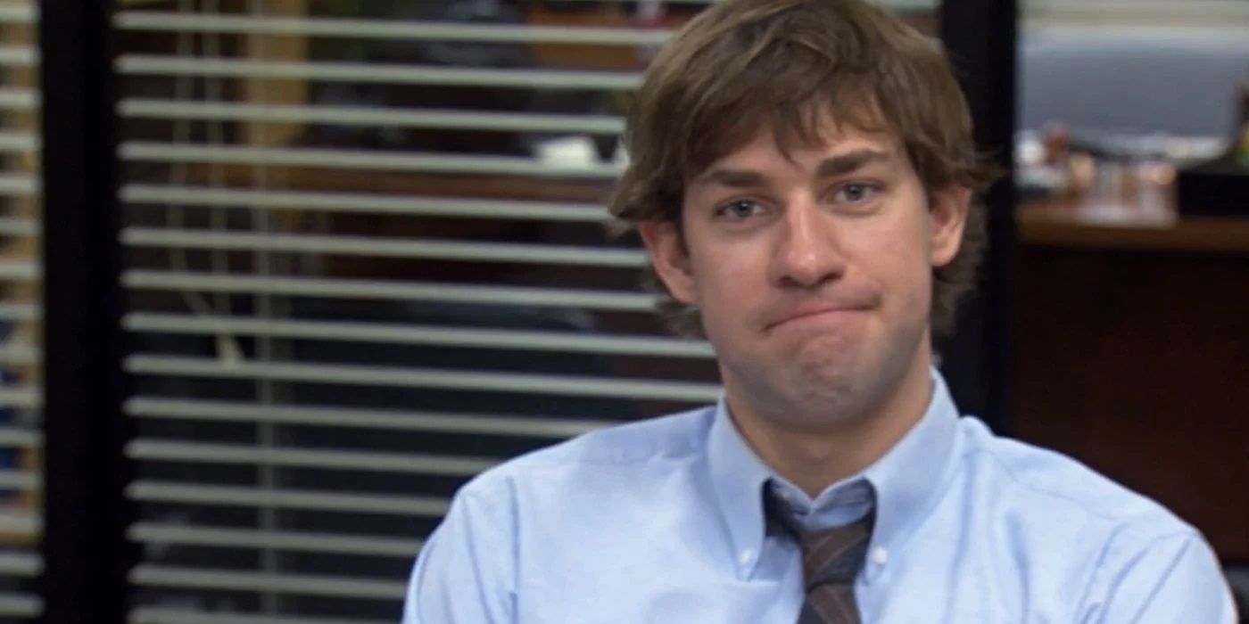 Jim Halpert making a funny face to the camera on The Office