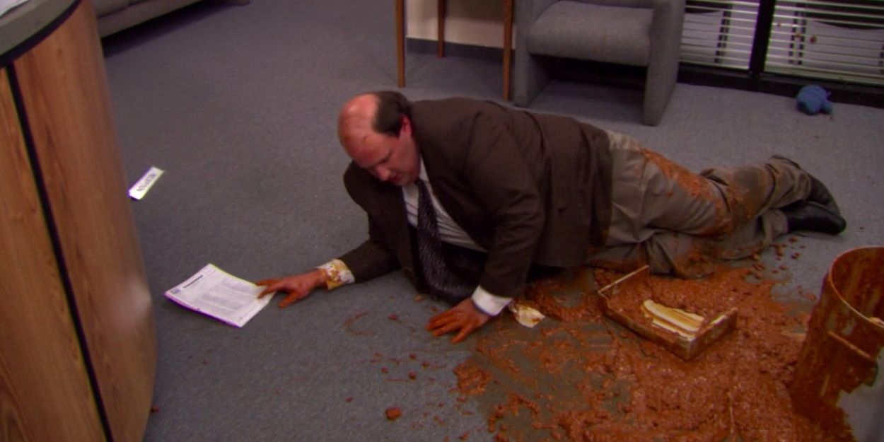 Kevin spills his chili in The Office.