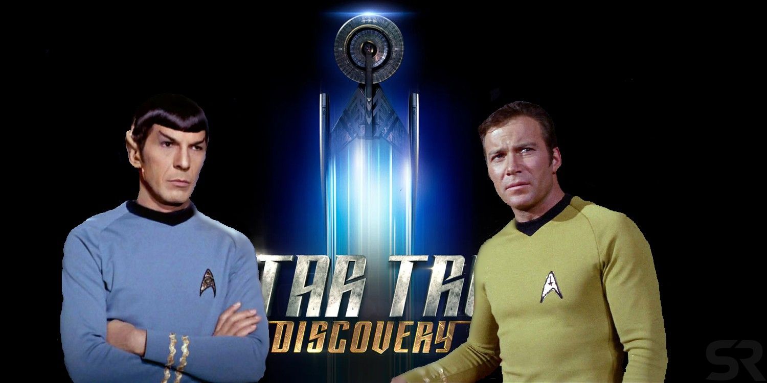 Kirk And Spock With The Stark Trek Discovery Logo