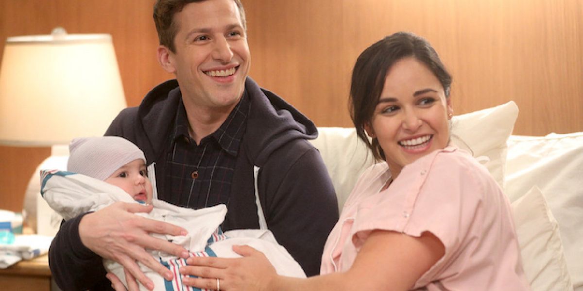Jake and Amy with their newborn child in Brooklyn Nine Nine