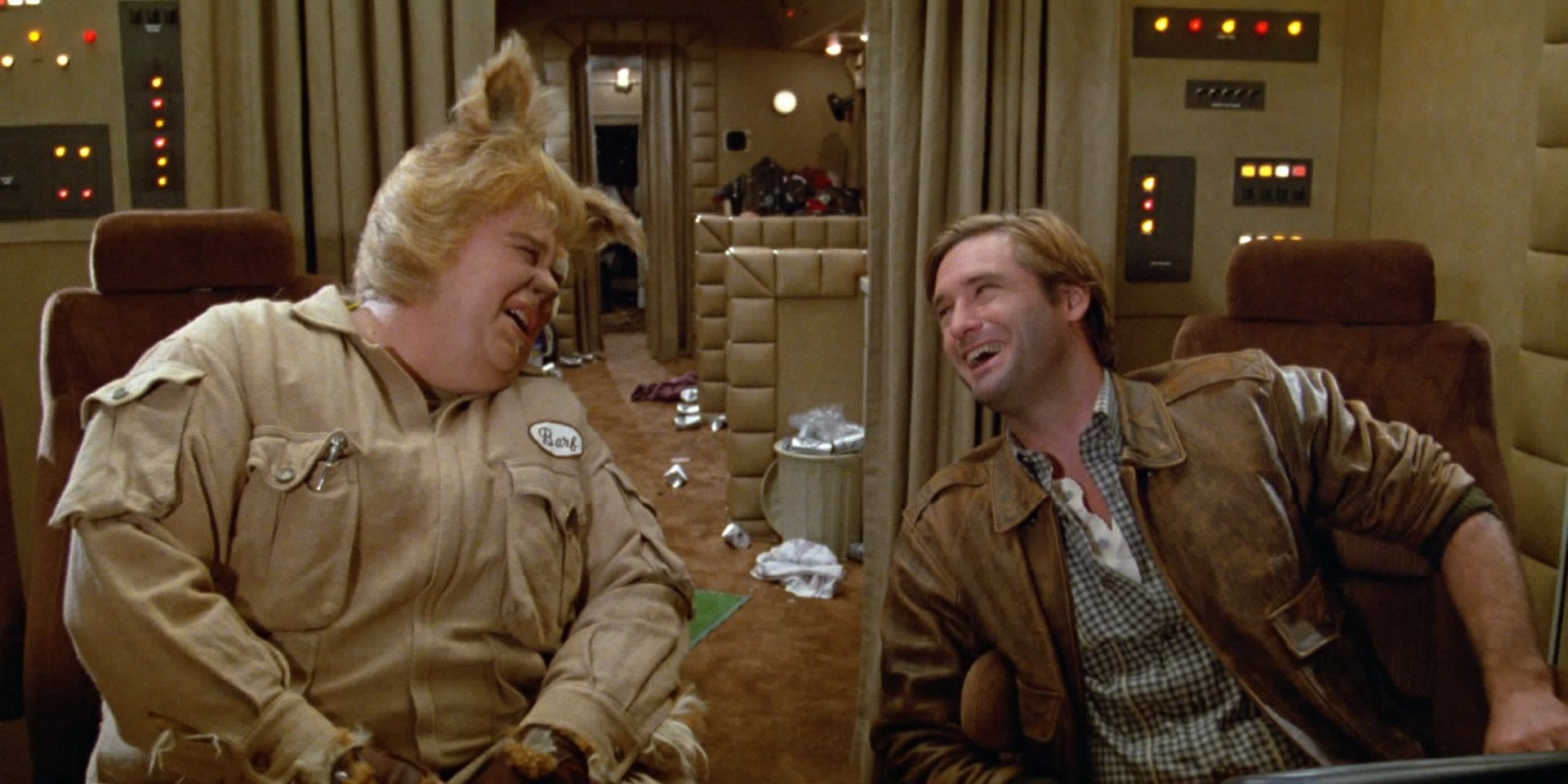 Lone Starr and Barf smiling together in the cockpit in Spaceballs