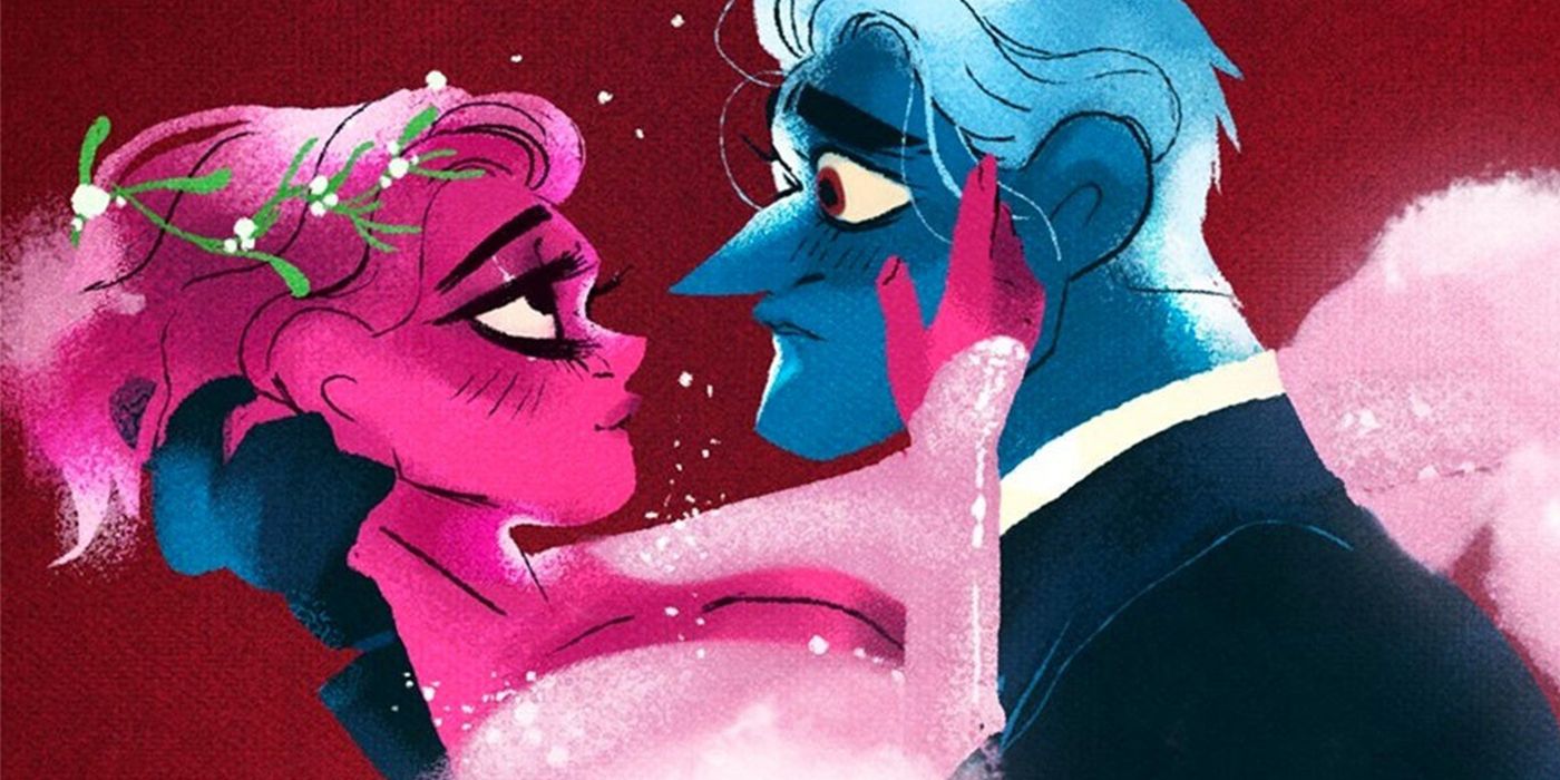 A couple embracing in Lore Olympus' cover