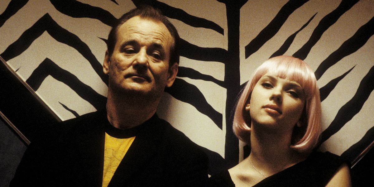 Bill Murray and Scarlett Johansson wearing a pink wig in Lost in Translation