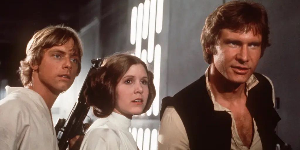 Luke, Leia, and Han looking in the same direction in Star Wars