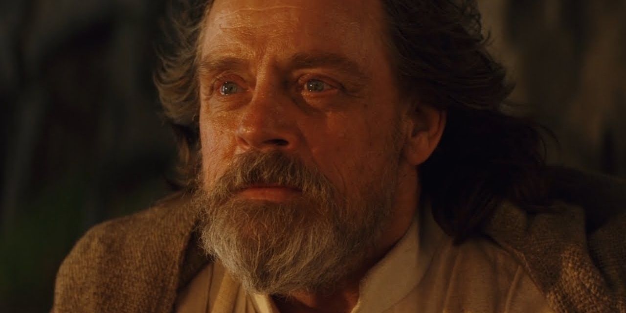 Luke Skywalker looks out to the binary sunset before he dies in The Last Jedi.