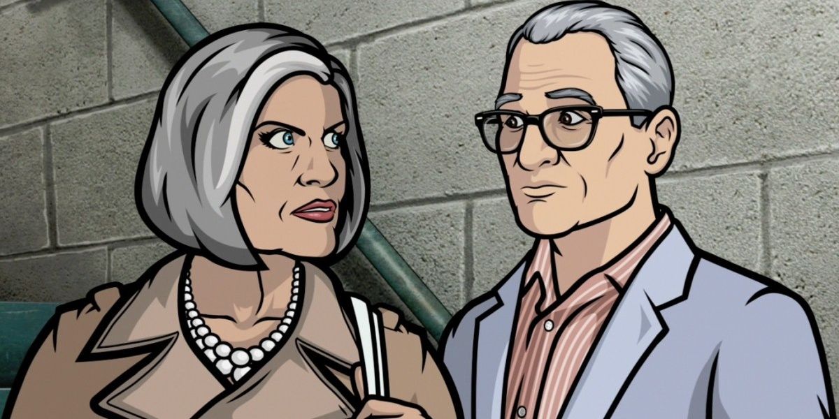 Malory Archer glaring at Ron Cadillac