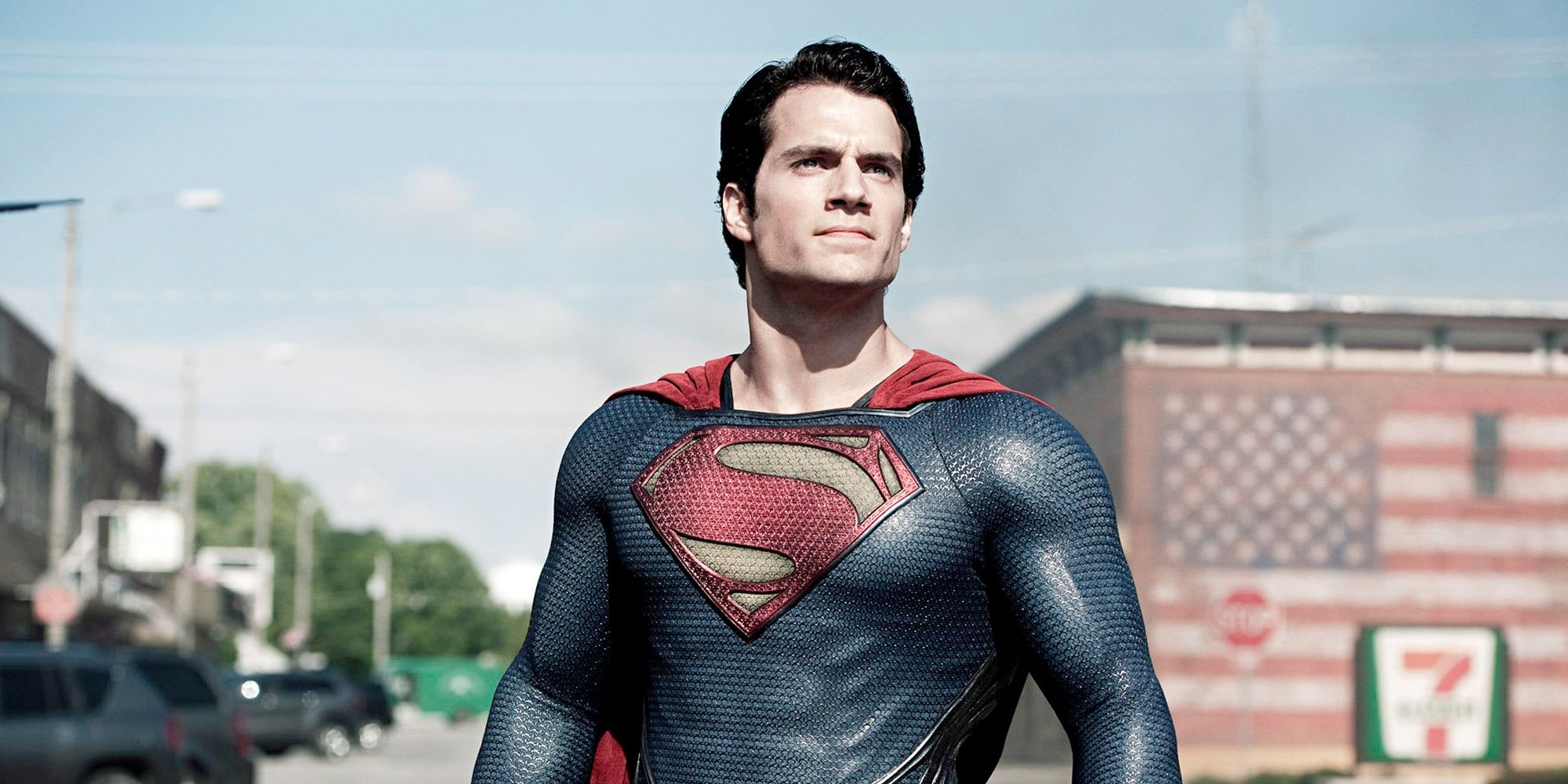 Superman looking up at the sky in Man of Steel