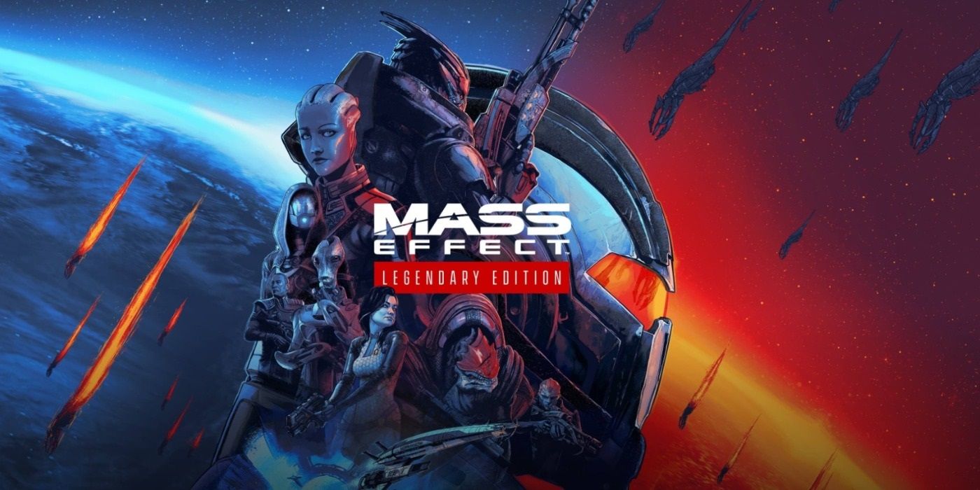 Mass Effect Legendary Edition cover featuring the main cast in a collage with outer space as the backdrop