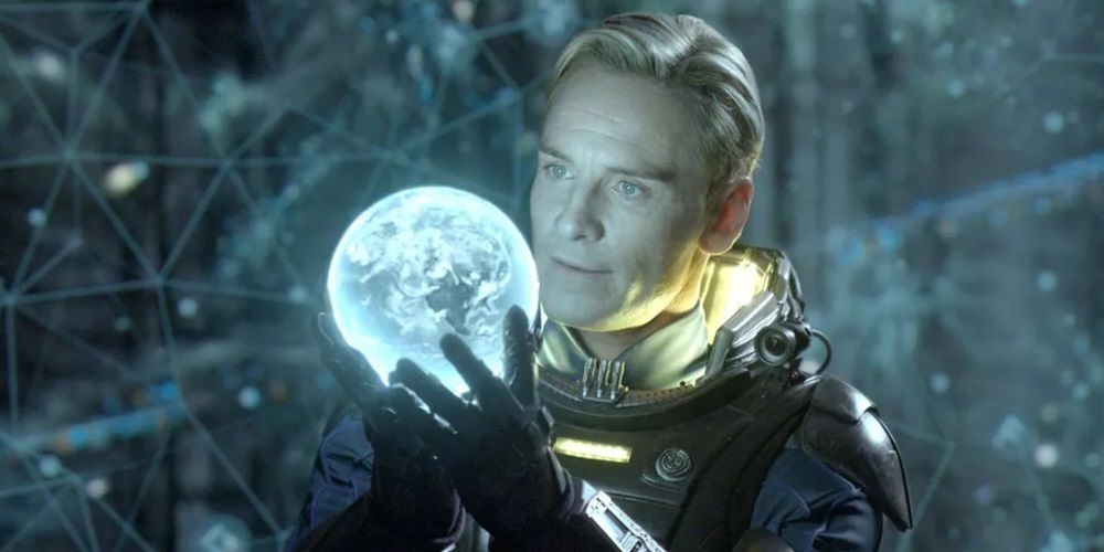 David marvelling at a bright sphere in Prometheus