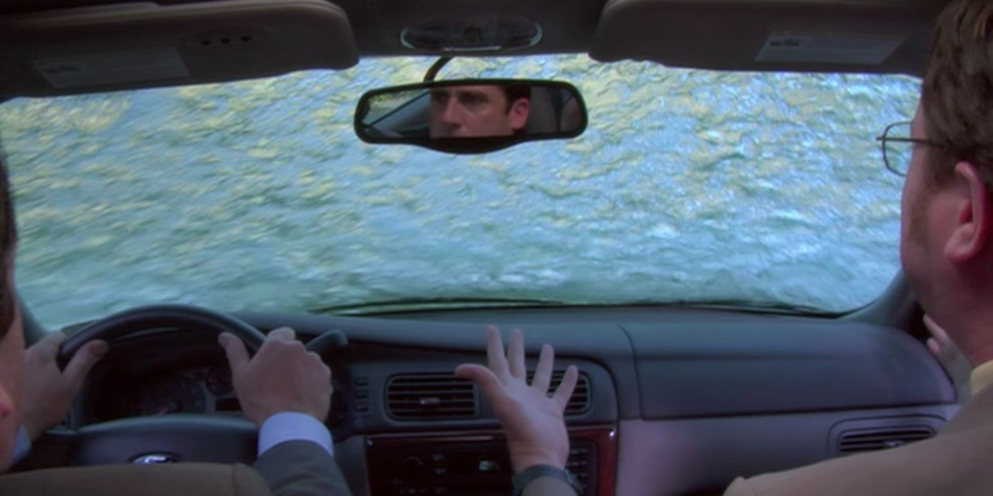 Michael drives into a lake in The Office