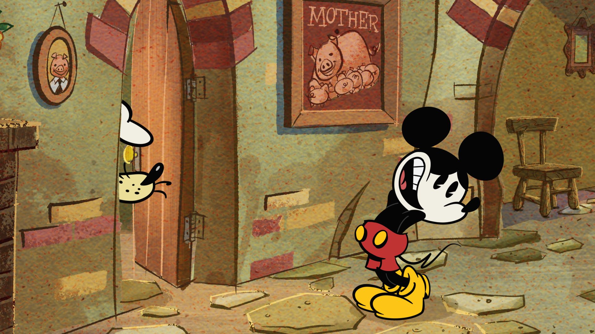 Mickey Mouse standing near a painting in The Wonderful World of Mickey Mouse