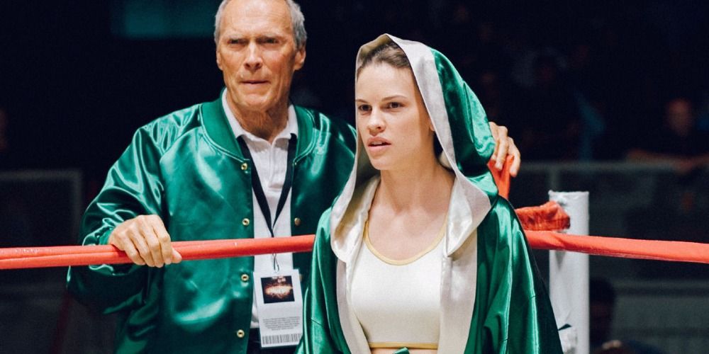 Doc and Maggie inside a ring in Million Dollar Baby in the boxing ring.