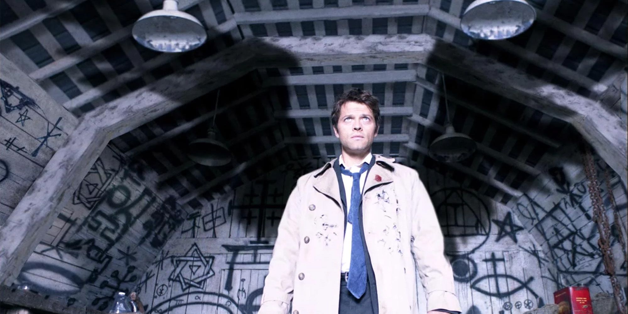 Castiel debuts and introduces himself to Dean and Bobby in Supernatural