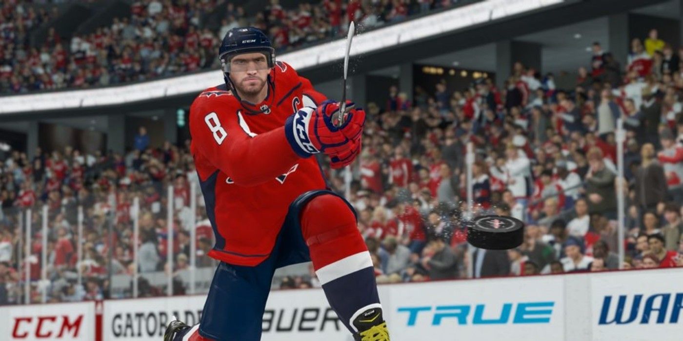 A player makes a shot in NHL 21