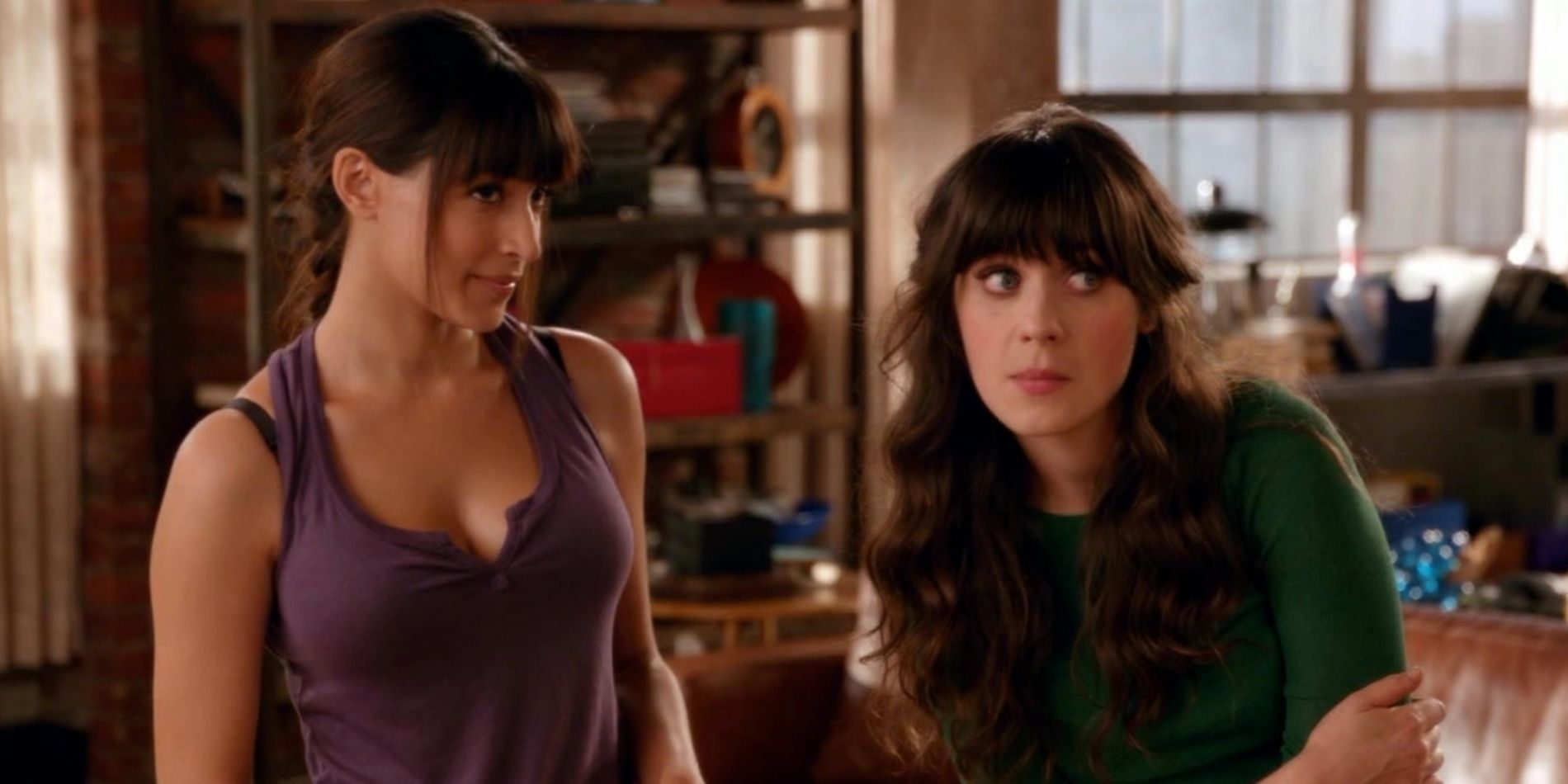 Cece watches Jess squirm in the living room in New Girl
