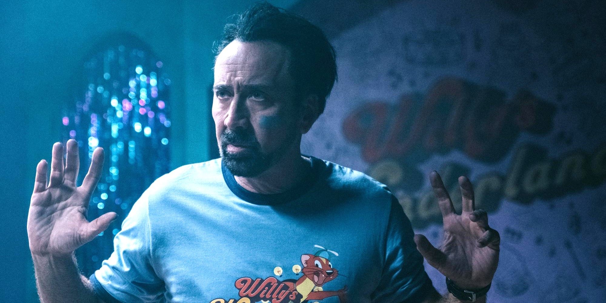 Nicholas Cage in Willy's Wonderland on hulu