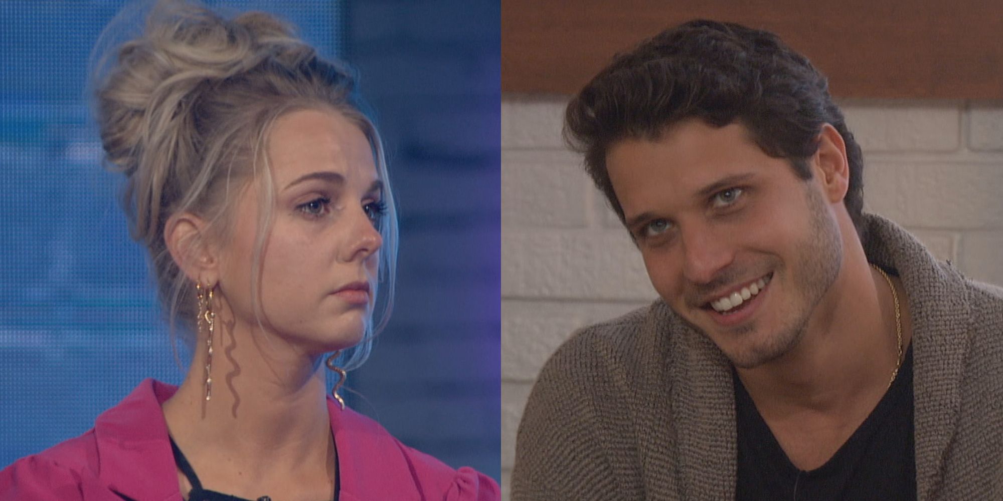 Split image of Nicole looking visibly upset and Cody looking diabolical on Big Brother.