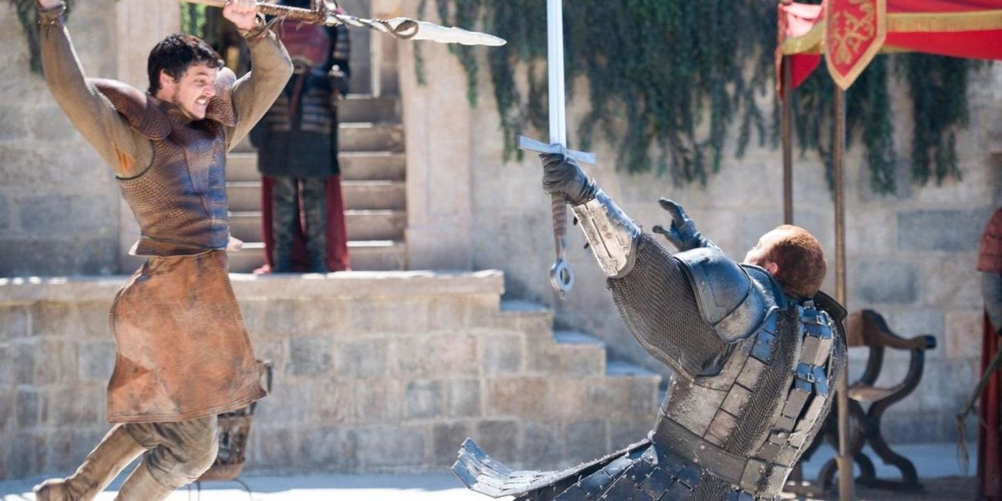 Oberyn Martell and The Mountain fighting in Game of Thrones 