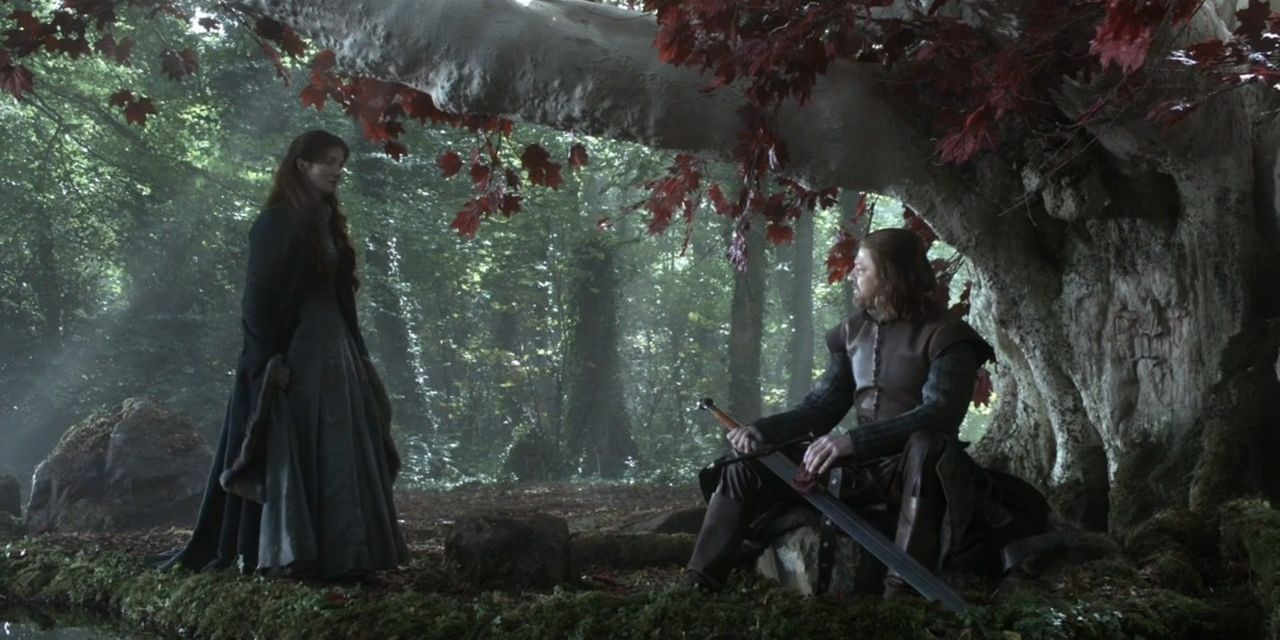 Catelyn and Ned Stark under The Weirwood Tree