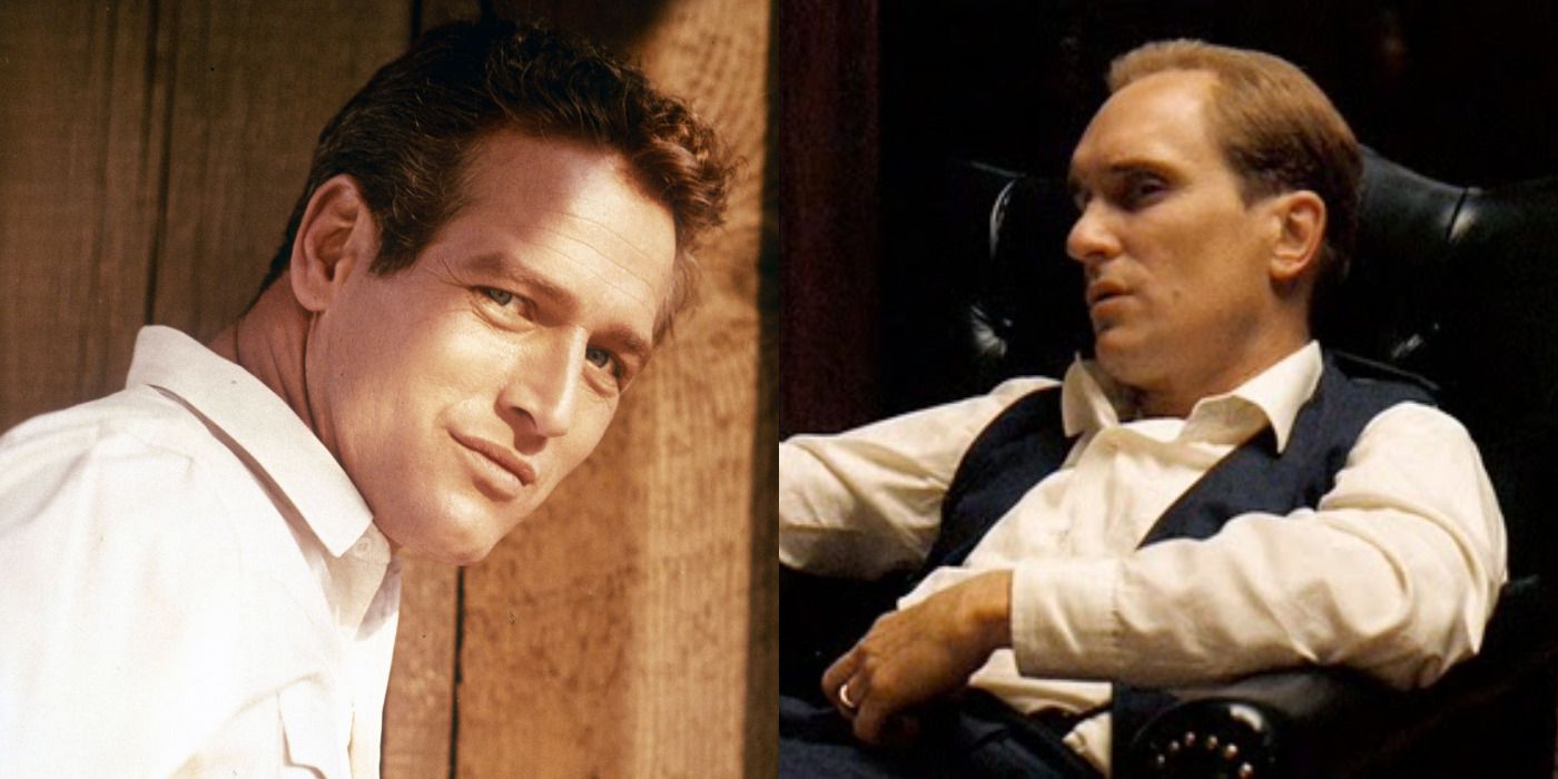 Paul Newman and Tom Hagen in The Godfather side by side