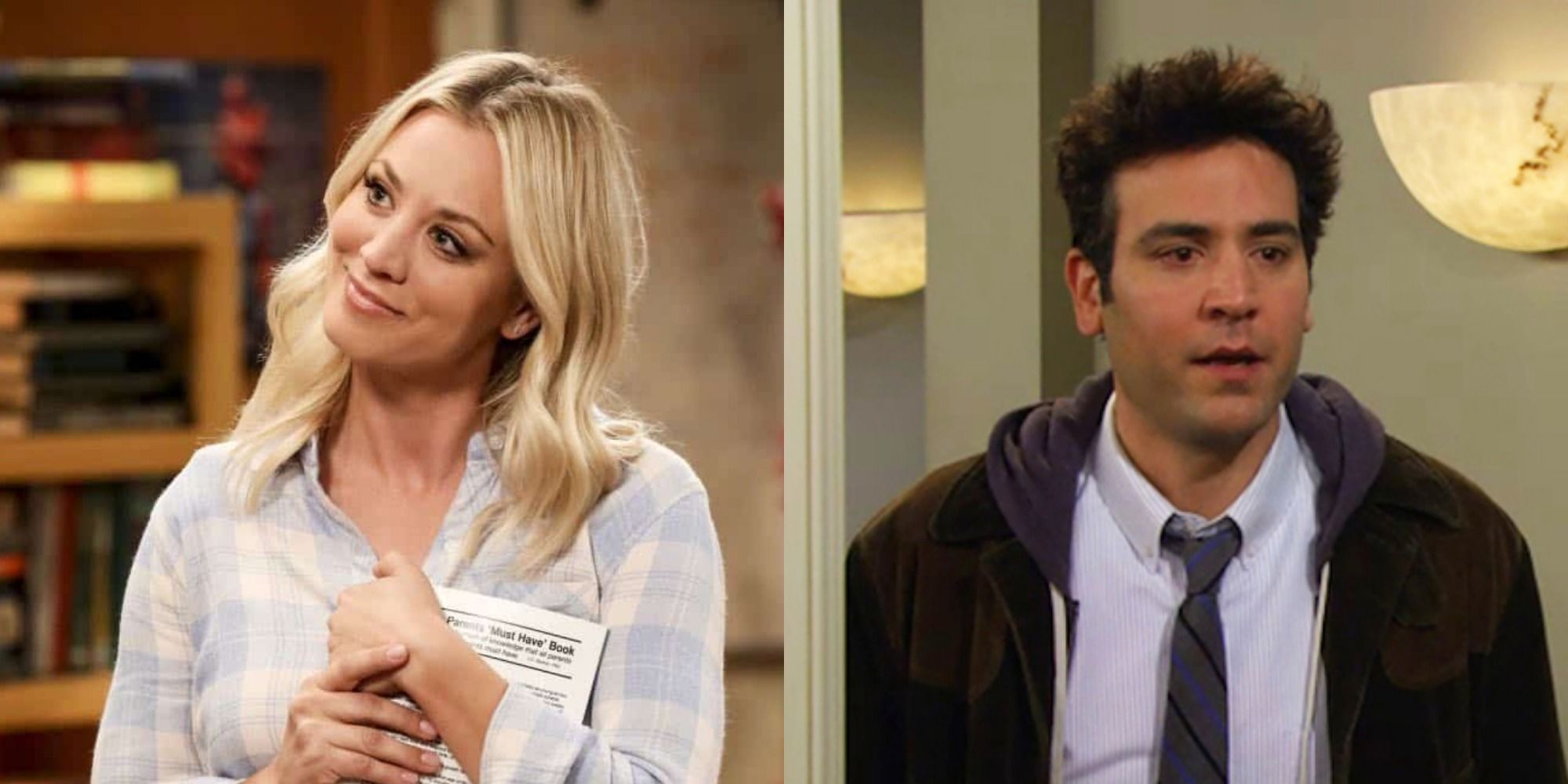 A split-screen image showing The Big Bang Theory's Penny Hofstadter and How I Met Your Mother's Ted Mosby