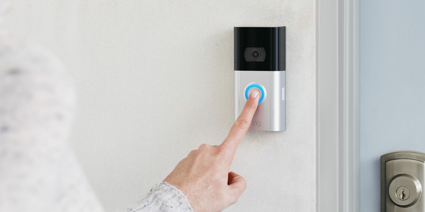 Person pressing a Ring Video Doorbell