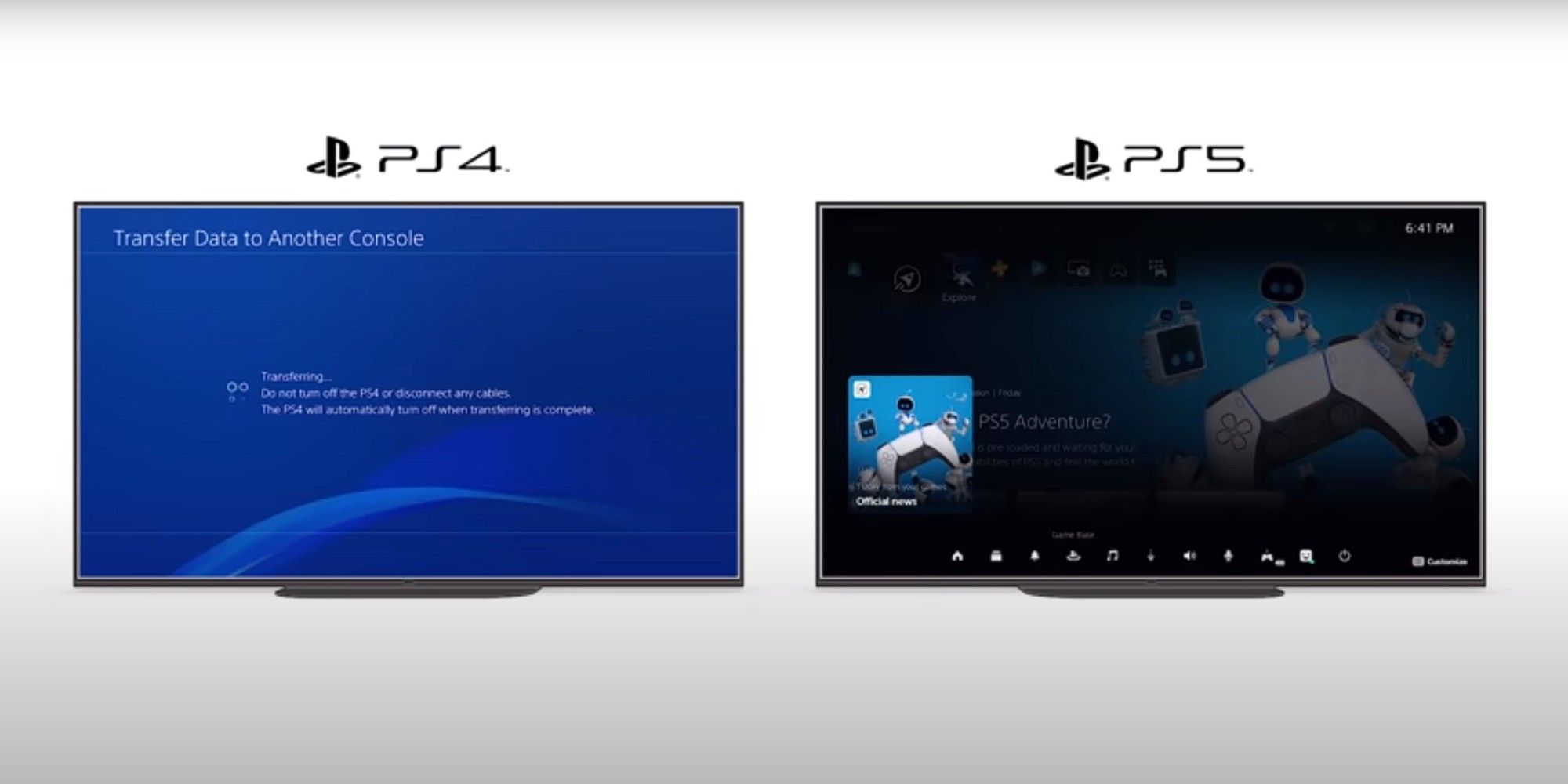 A player waits for data to transfer between their PlayStation 4 and PlayStation 5
