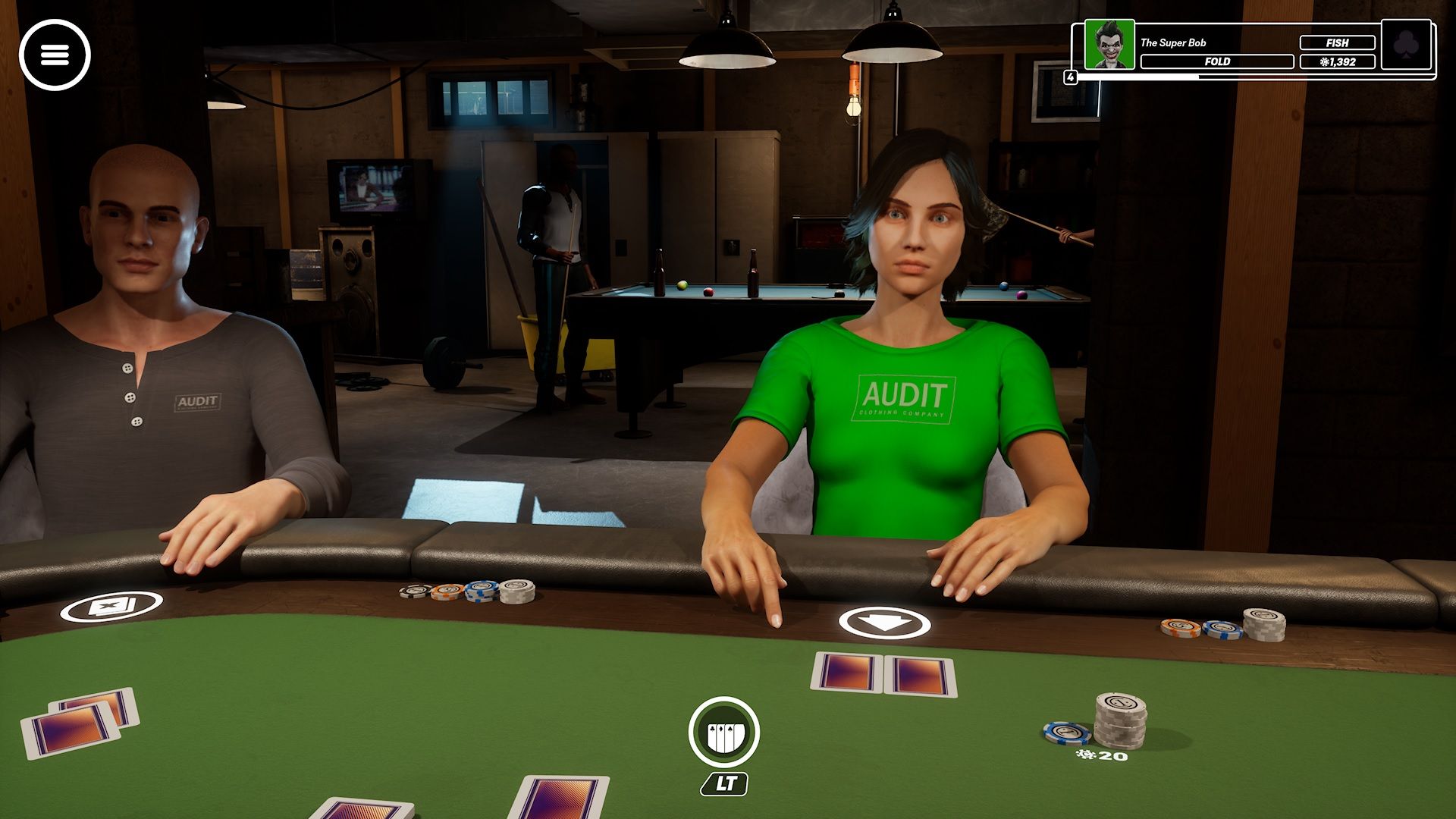 Screenshot showing ethe first-person camera in Poker Club.