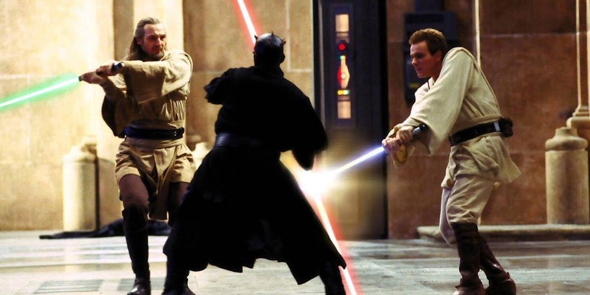 Qui-Gon and Obi-Wan vs Darth Maul in Star Wars Episode I The Phantom Menace