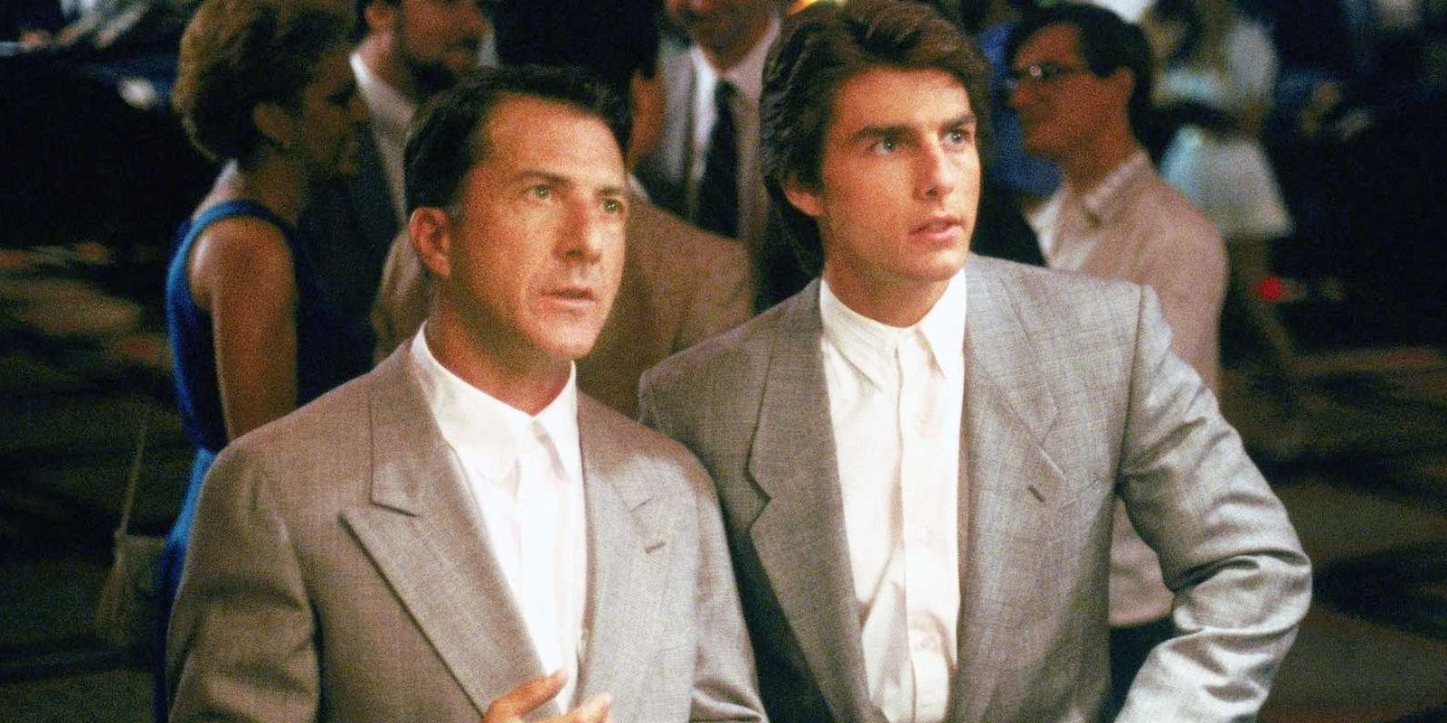 Ray and Charlie wearing matching suits in Rain Man