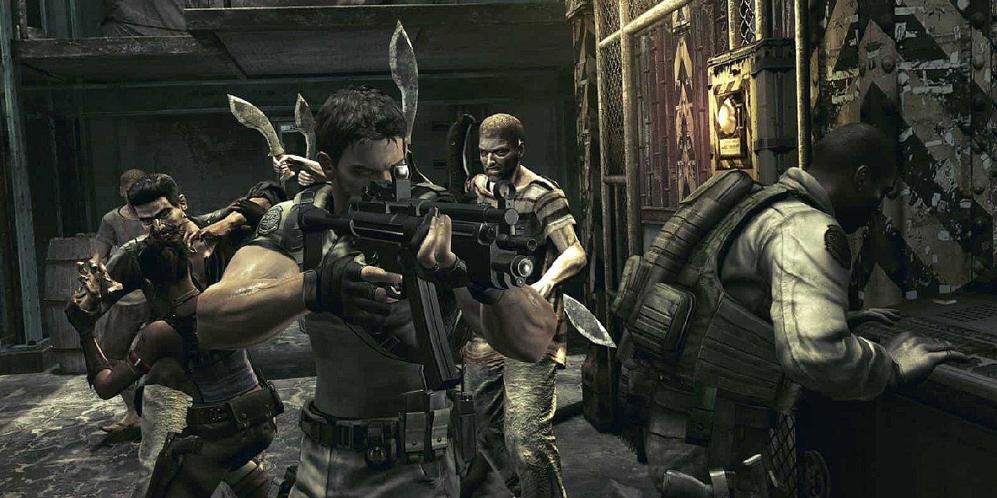 Chris Redfield battles Las Plagas infected in Resident Evil 5.