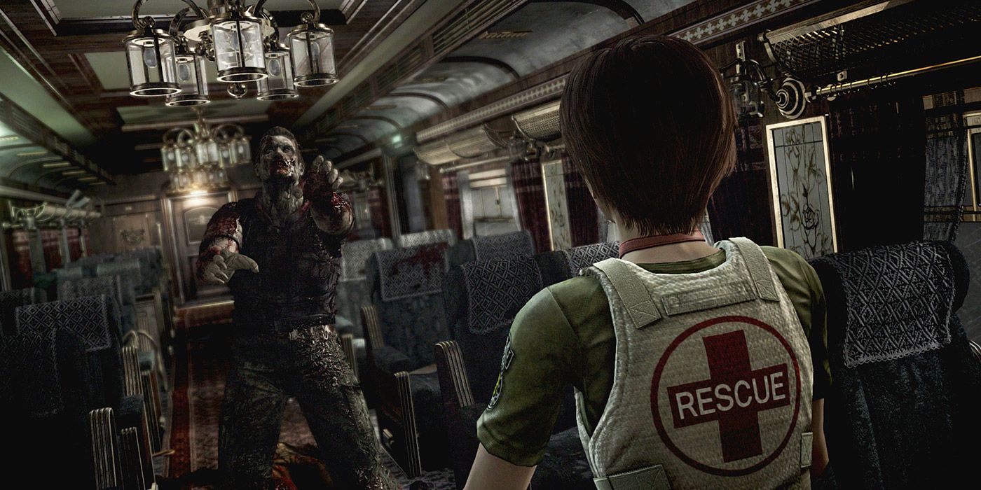 Rebecca Chambers battles a zombie on a train in Resident Evil Zero