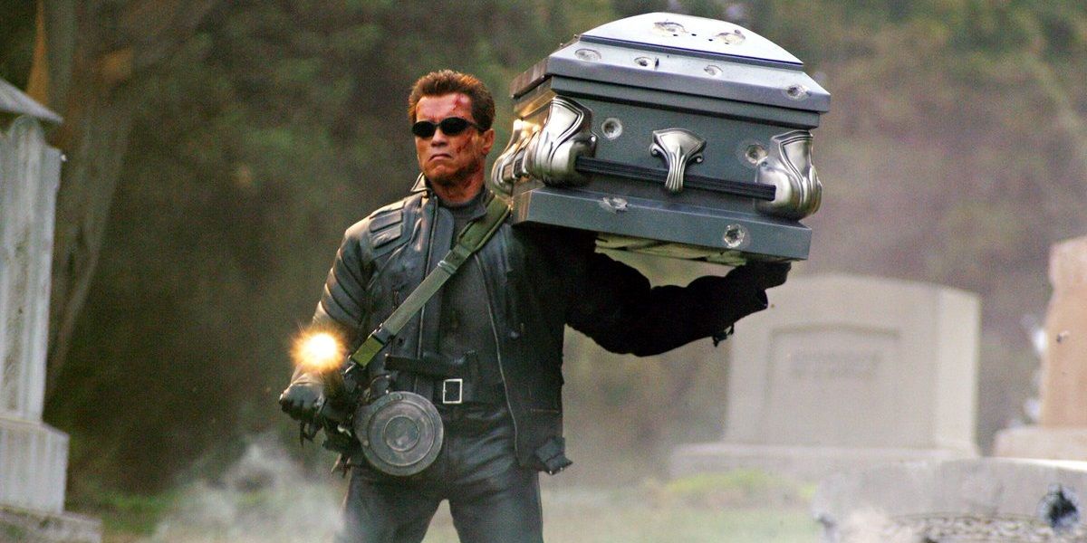 The Terminator carrying Sarah Connor's coffin in Terminator 3