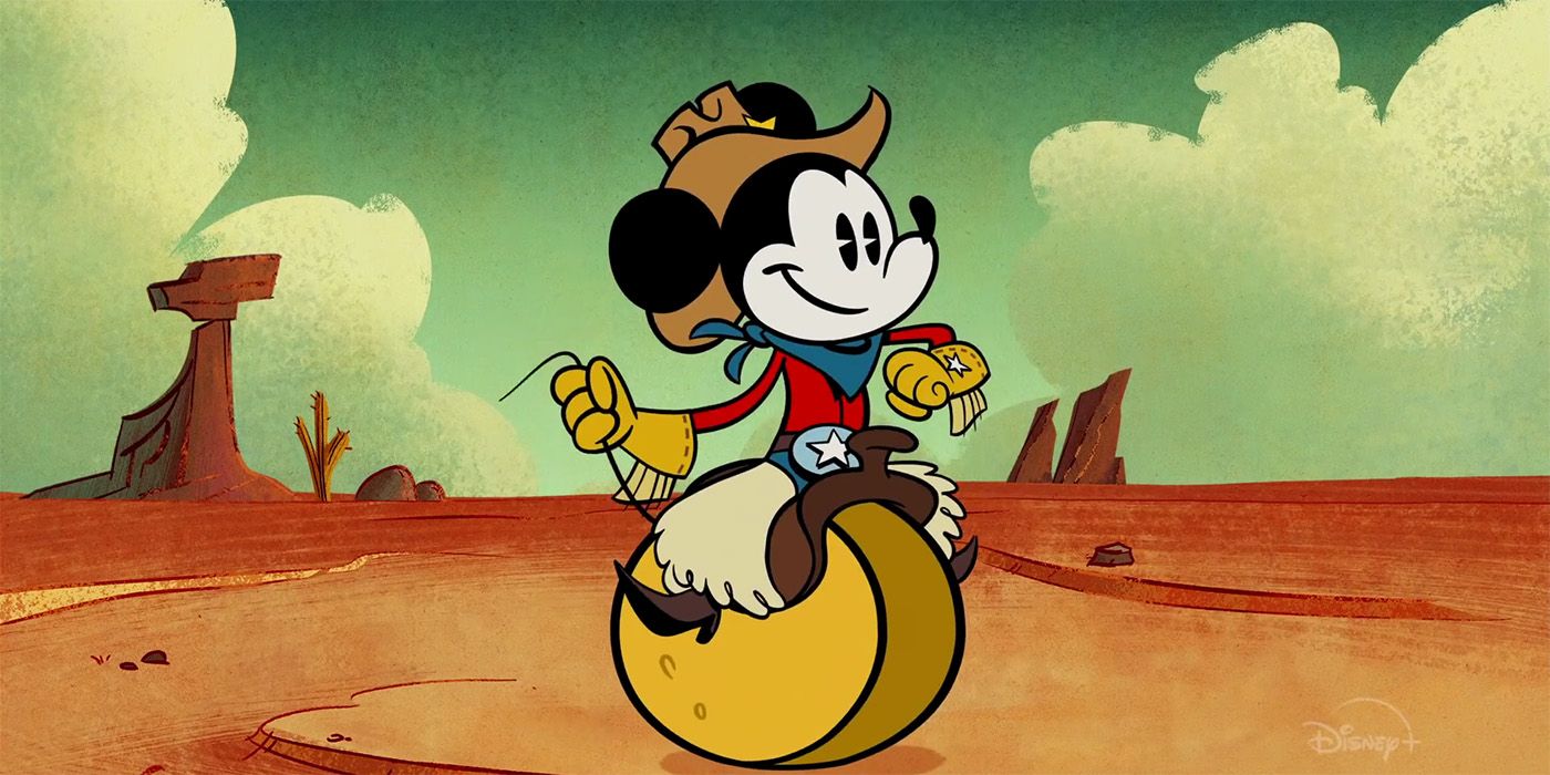 Mickey rides a cheese wheel in Cheese Wranglers