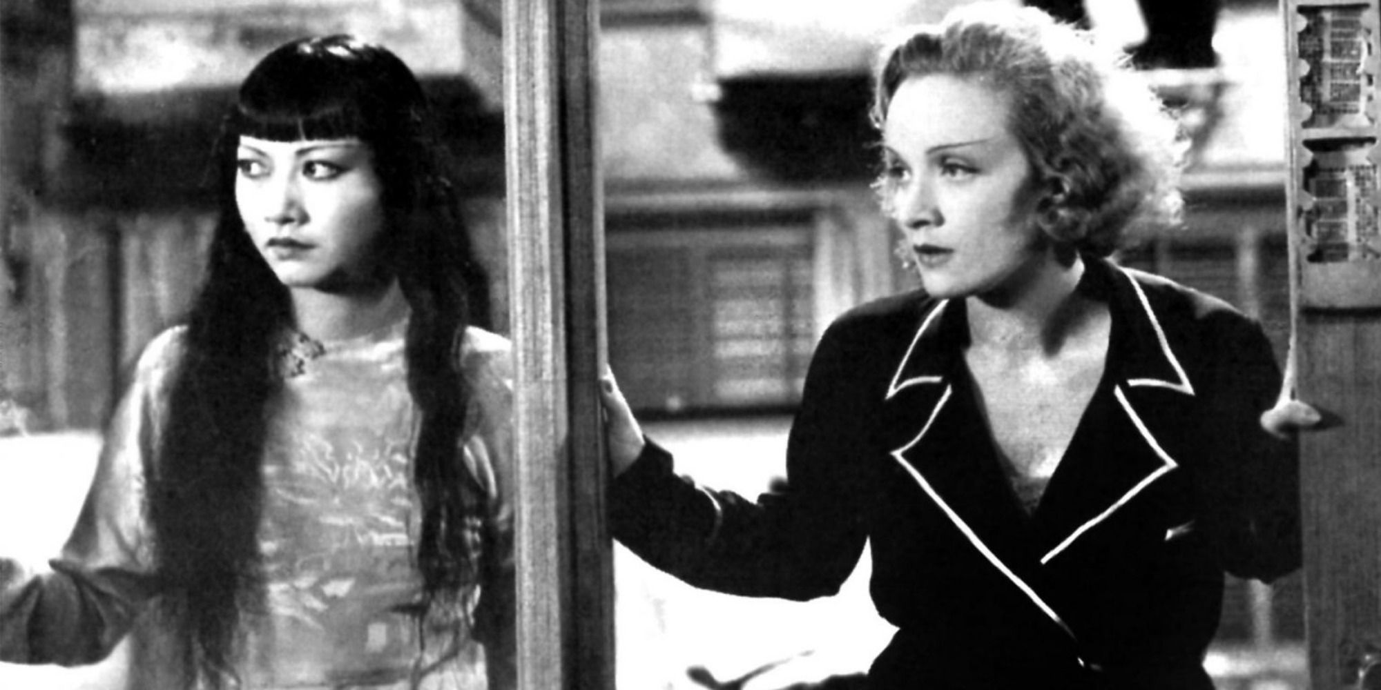 A screenshot of Anna May Wong's Hui Fei and Marlene Dietrich's Shanghai Lily from Shanghai Express