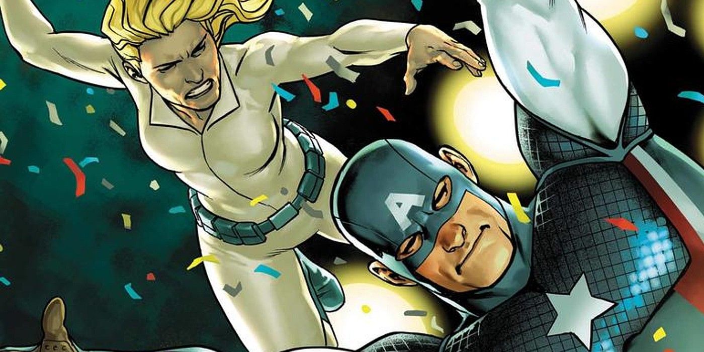 Sharon Carter and Captain America drop into battle in Marvel Comics.