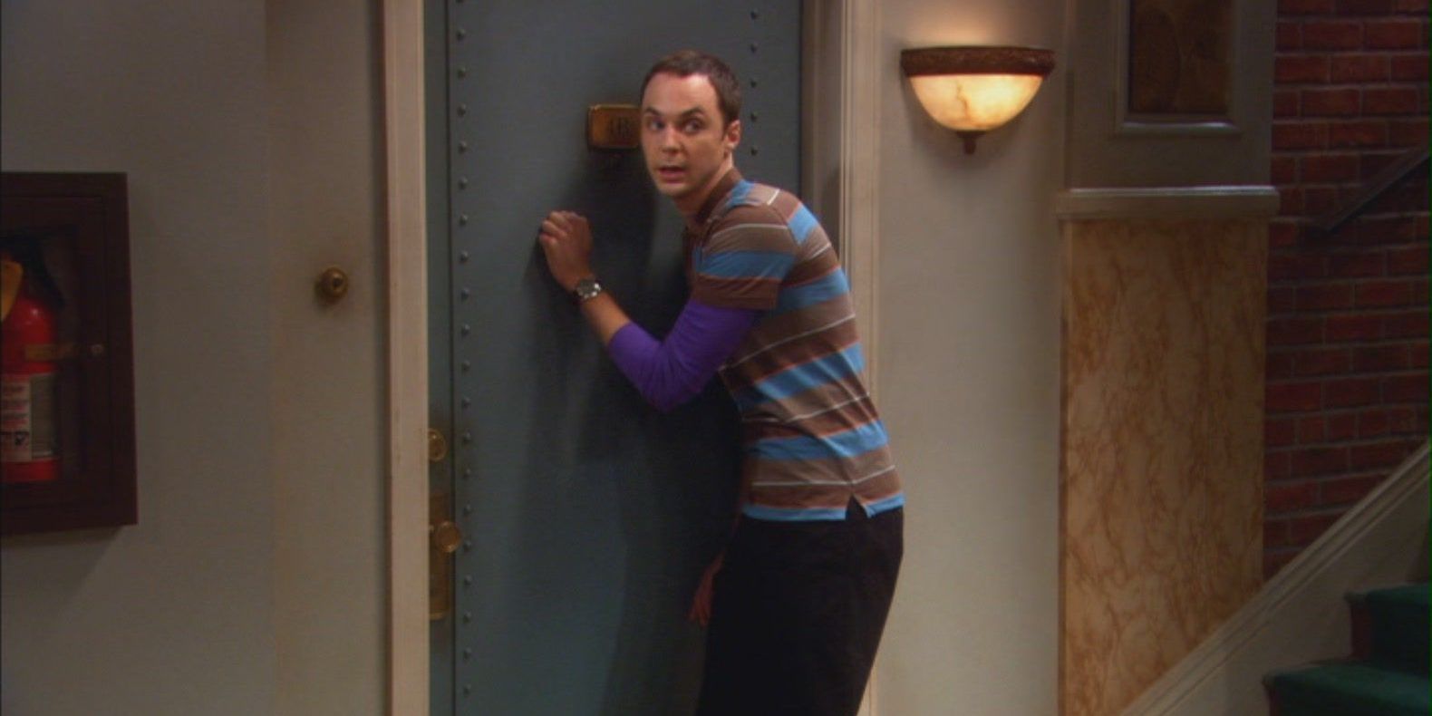 Sheldon knocking on Penny's door in The Big Bang Theory