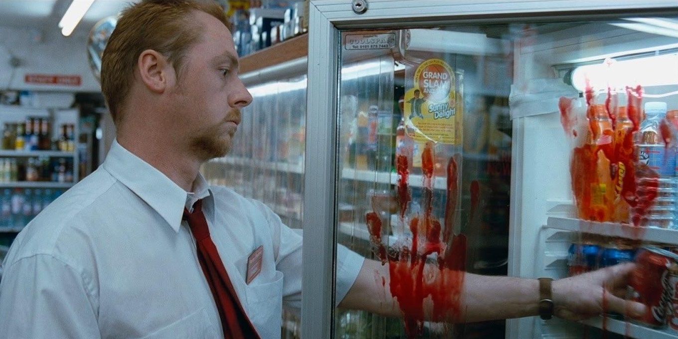 Simon Pegg in the convenience store in Shaun of the Dead