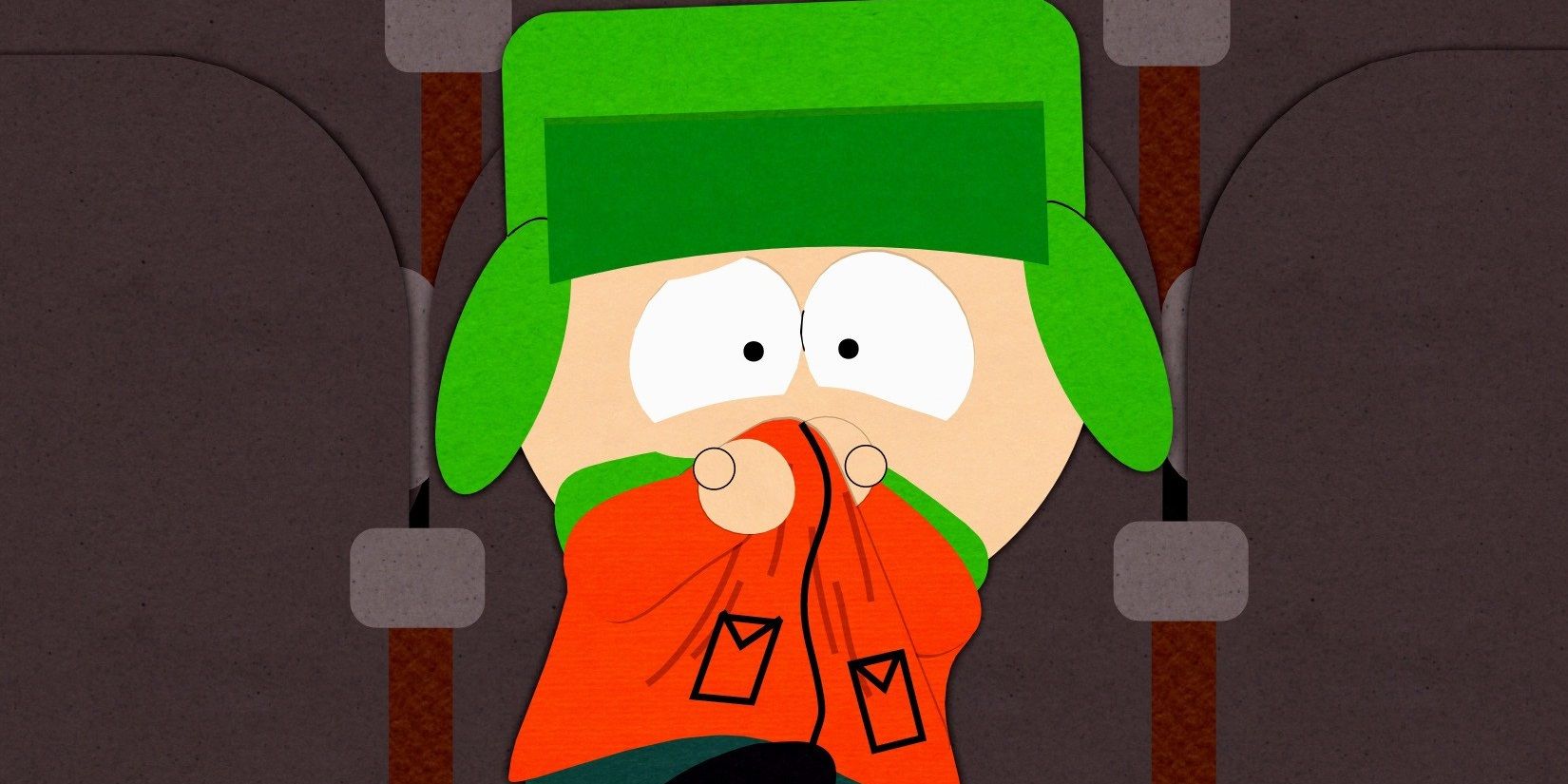 Kyle covers his mouth in a movie theatre in South Park