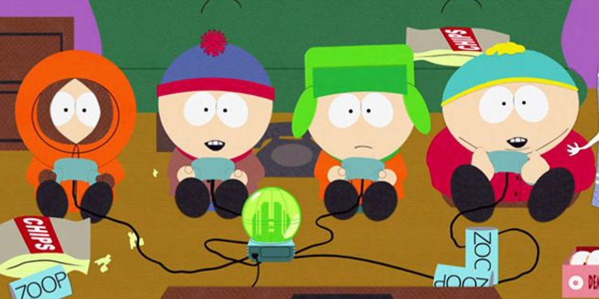 Eric,Kenny,Stan and Kyle playing video games in South Park