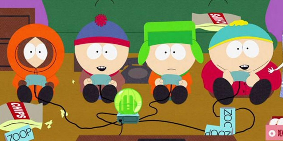 The kids of South Park playing a video game