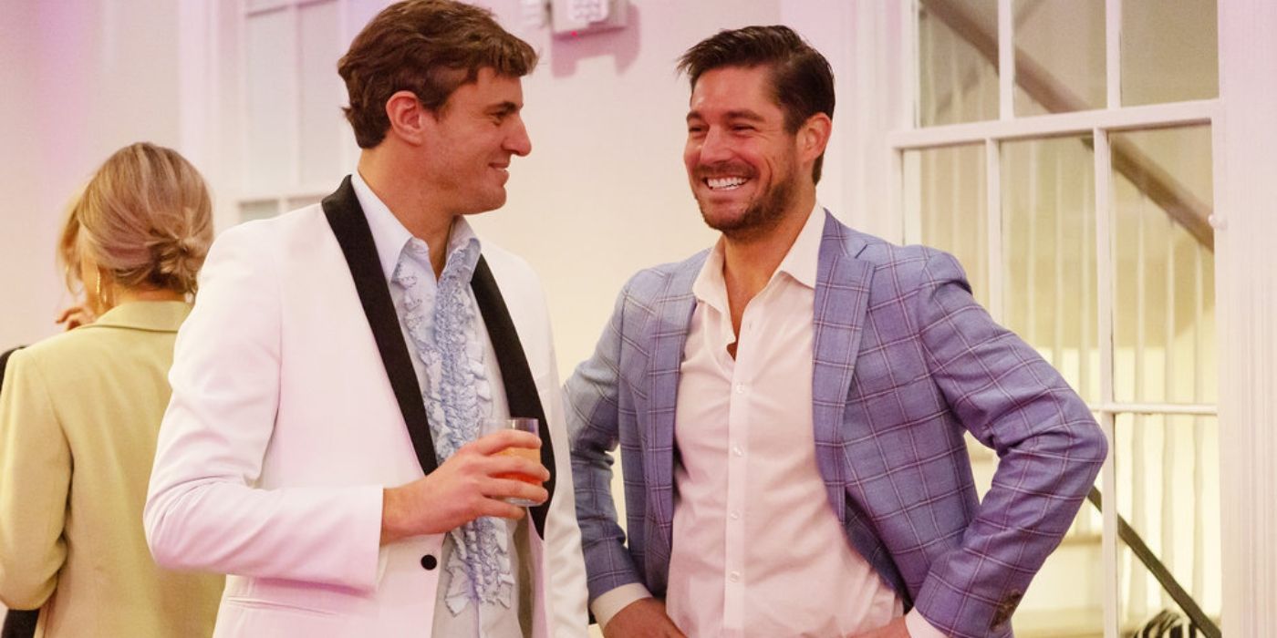 Craig and Shep laughing and smiling while filming Southern Charm 