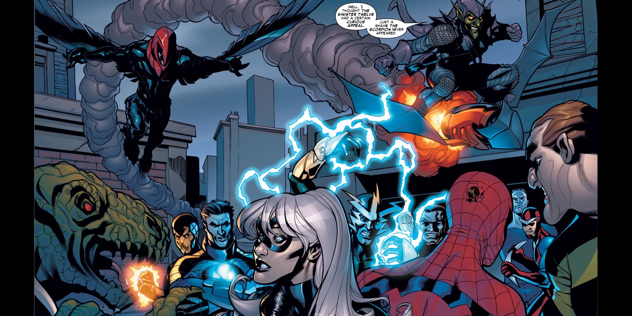 Spider fights the Sinister Twelve in Marvel Comics