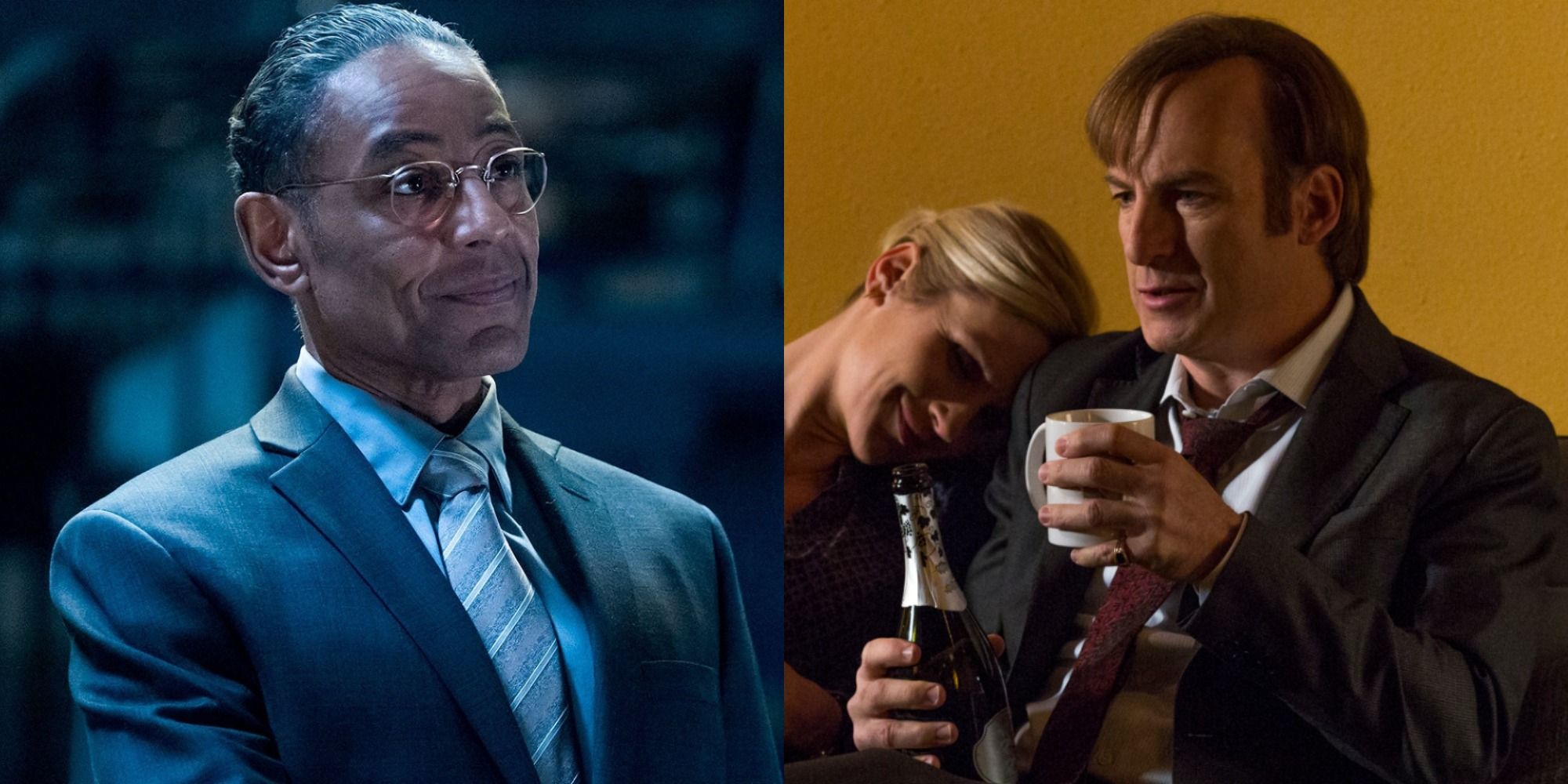 Split image of Gus, Kim and Jimmy on Better Call Saul