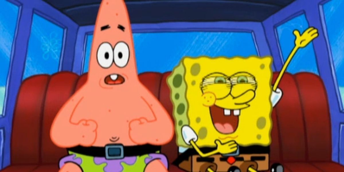 SpongeBob and Patrick in the back of a car